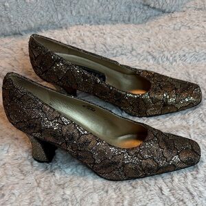 J.Renee Bronze Glitter Lace Mid Heel Pumps
